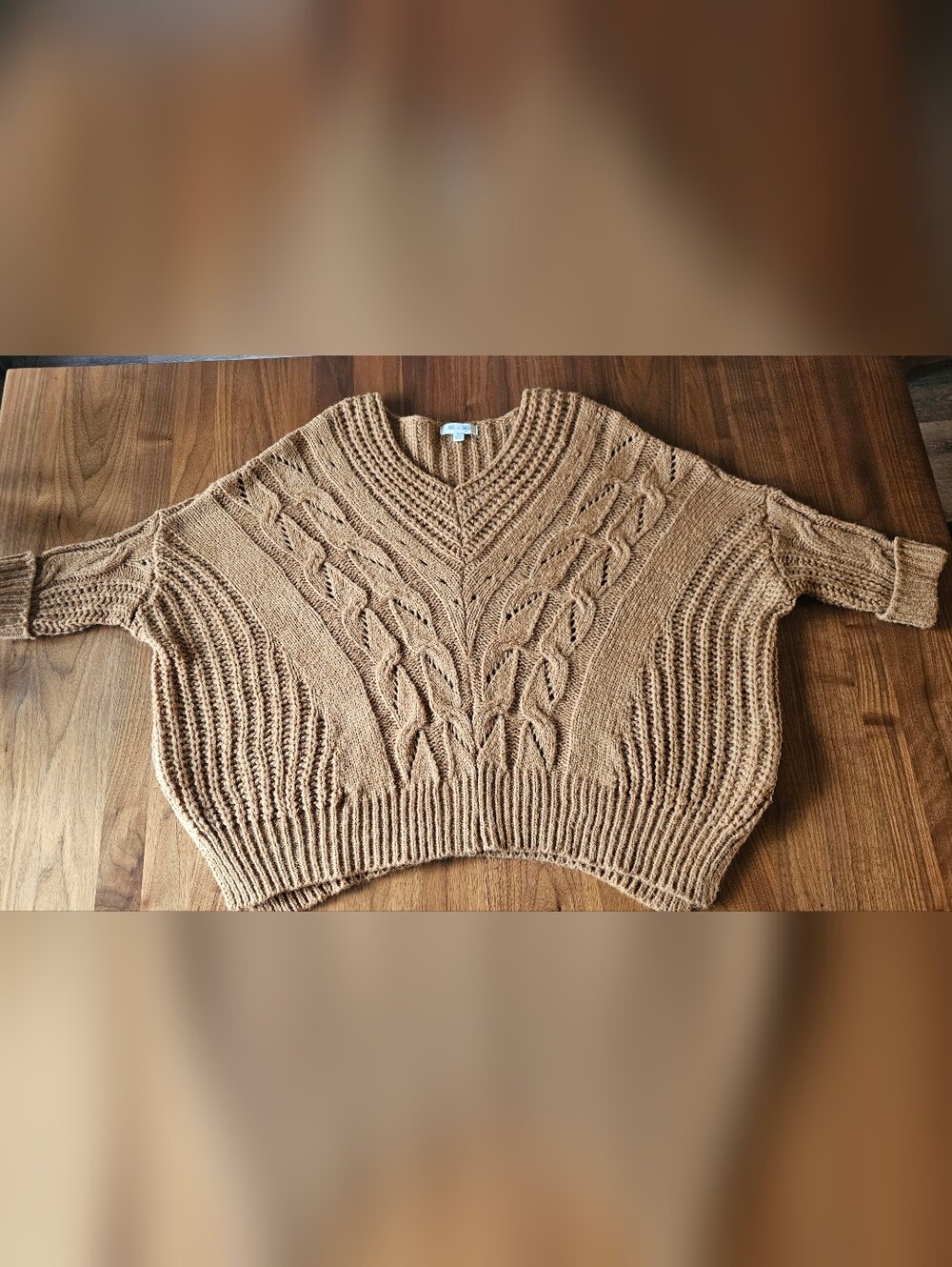 Cable-Knit Scoop Neck Sweater in Rust
